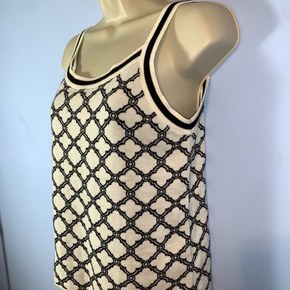 Talbots LATTICE JACQUARD TIPPED black white knit tank top size XS geo print - Picture 4 of 7